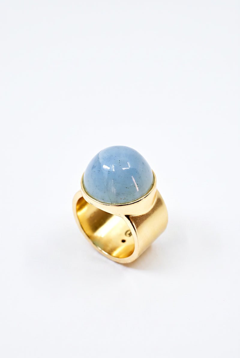 High Dome Aquamarine Ring Cabochon Diamond Star