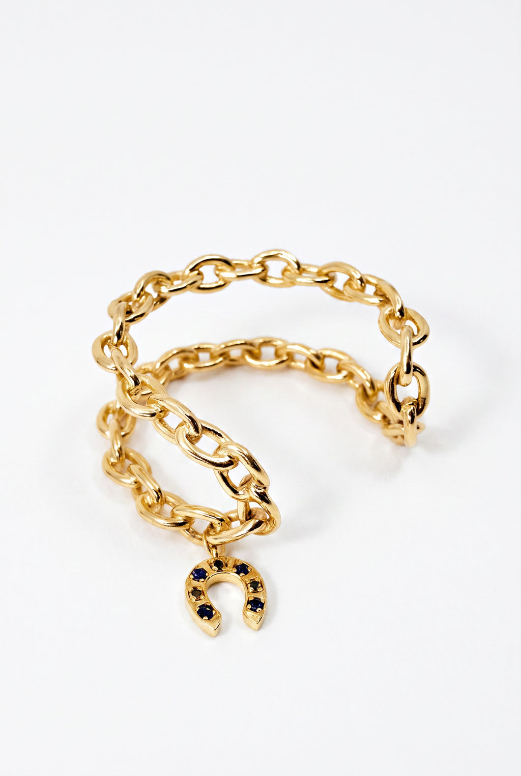 Horseshoe Chain Cuff Sapphire Black Diamond Bracelet