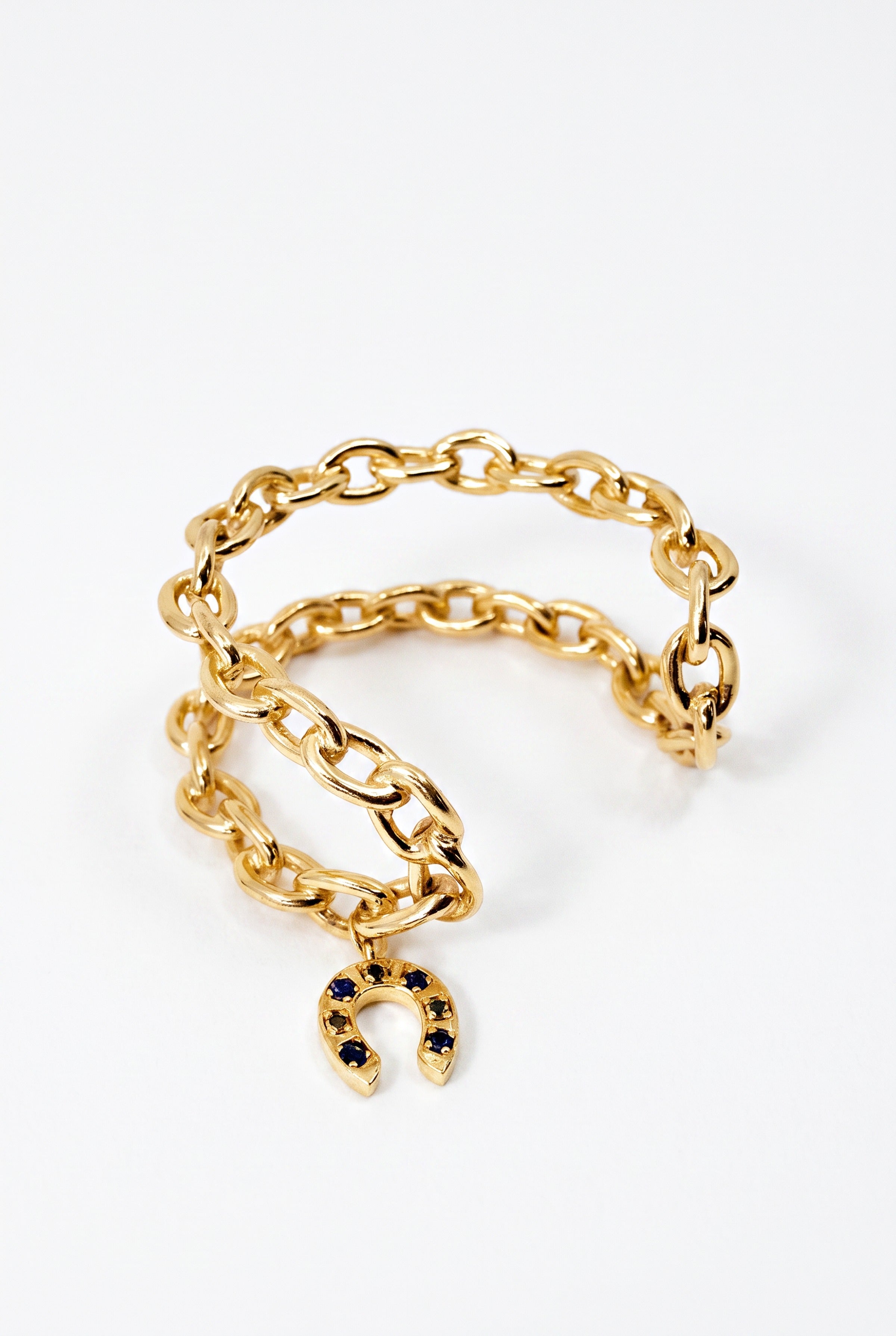 Horseshoe Chain Cuff Sapphire Black Diamond Bracelet