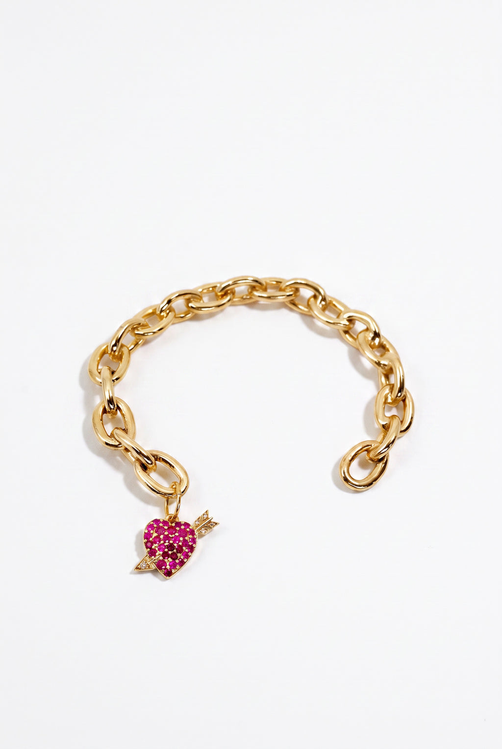Cupid Heart Cuff  Ruby Charm Bracelet