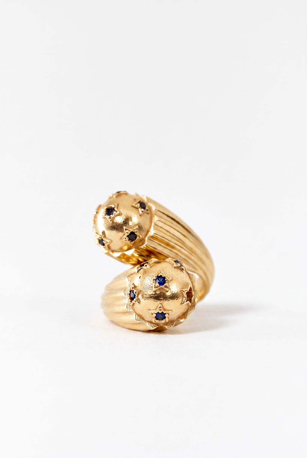 Blue Sapphire Black Diamond Bypass Ring Star