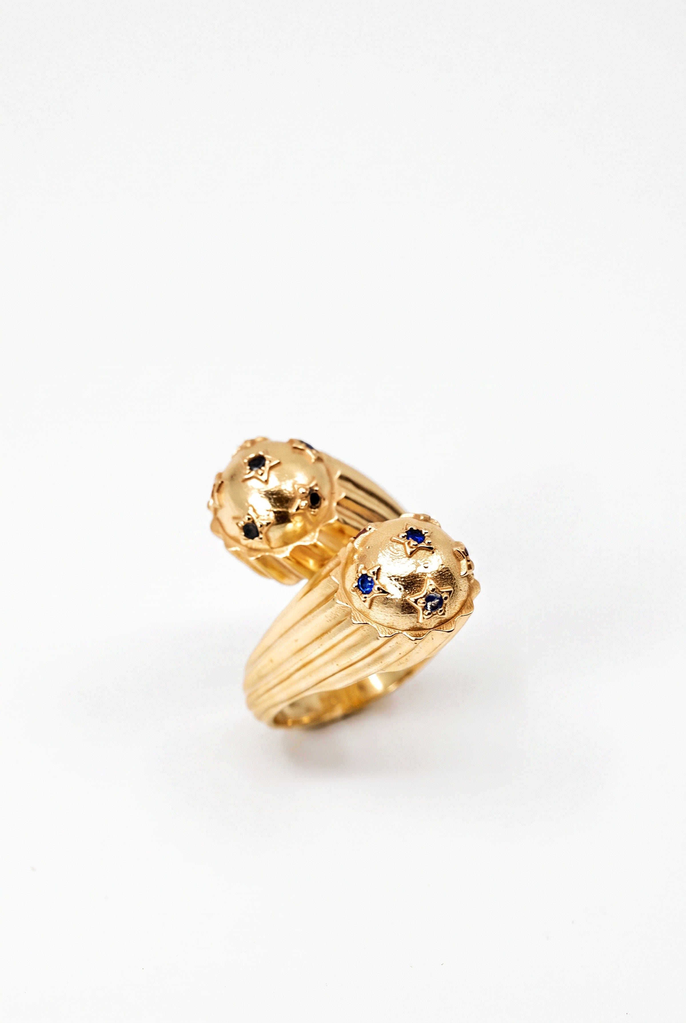 Blue Sapphire Black Diamond Bypass Ring Star