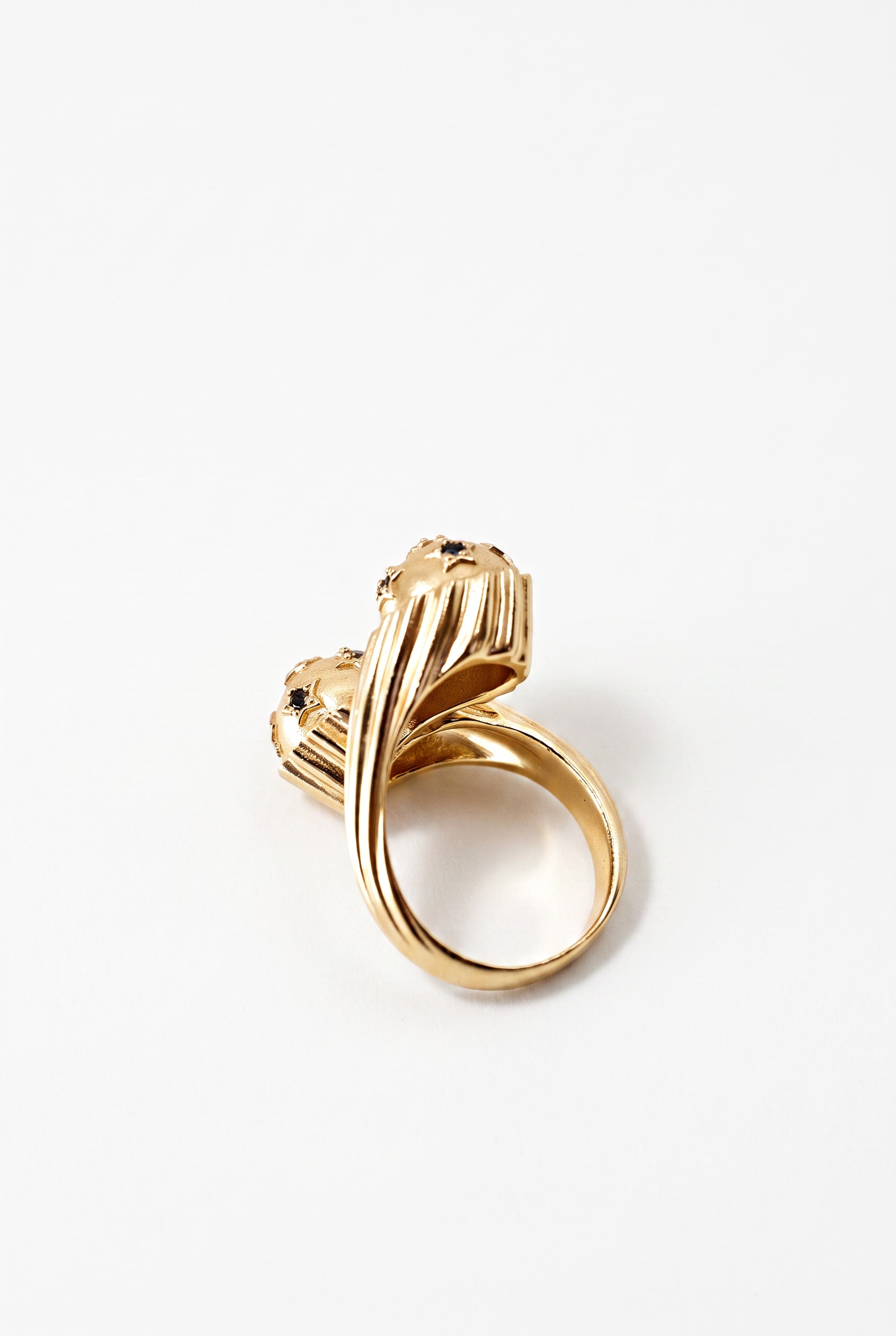Blue Sapphire Black Diamond Bypass Ring Star
