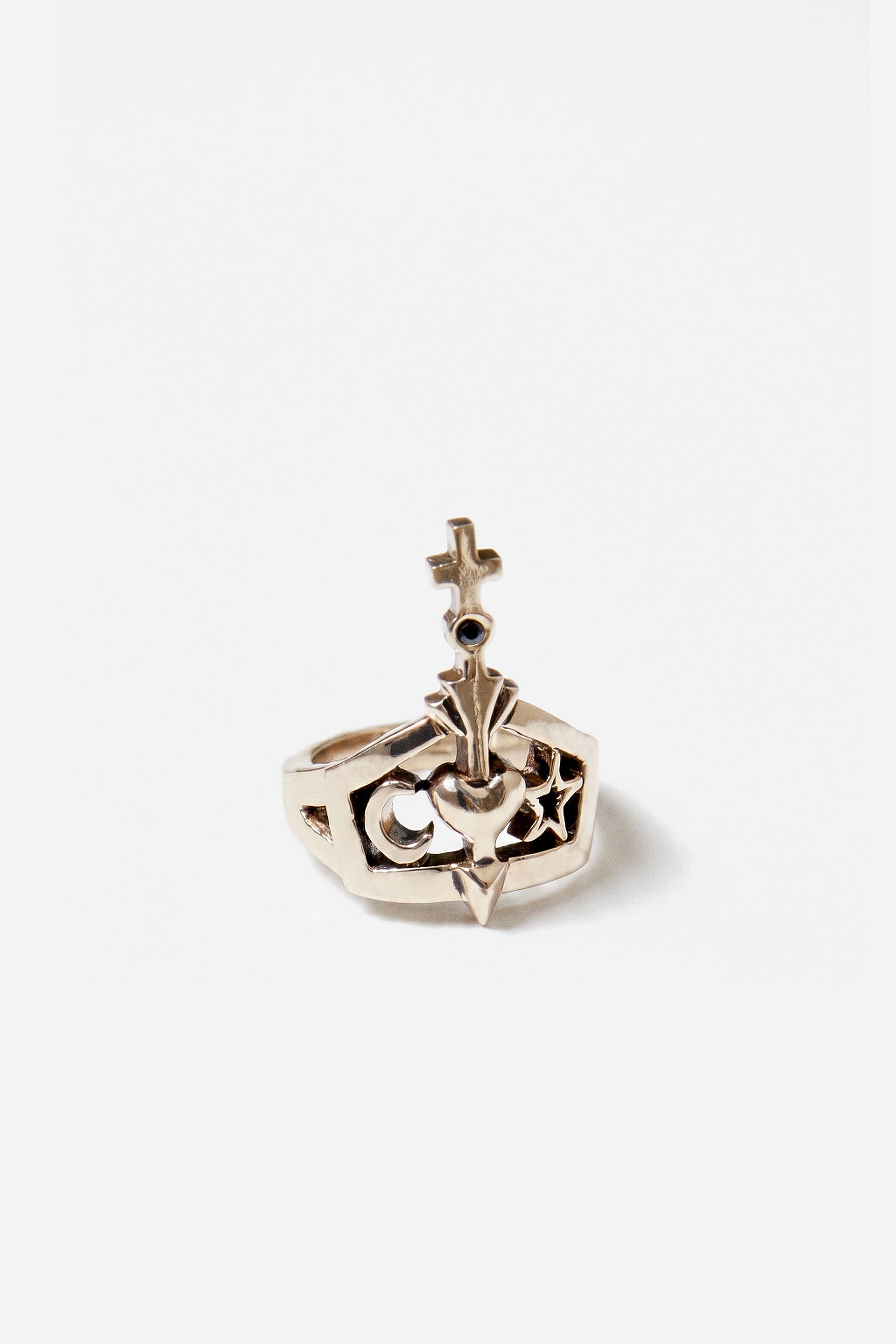 Sacred Heart Ring Cross Star Black Diamond