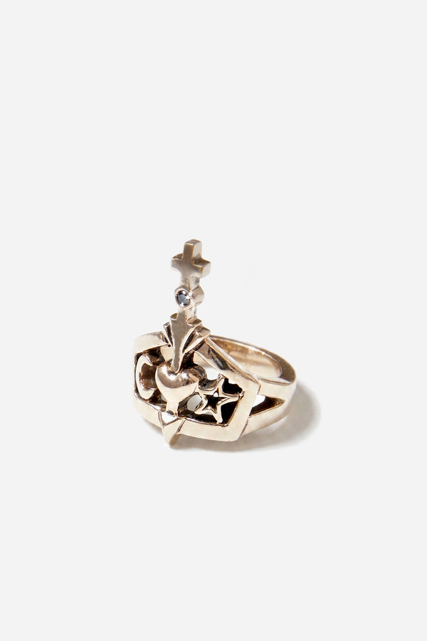 Sacred Heart Ring Cross Star Black Diamond