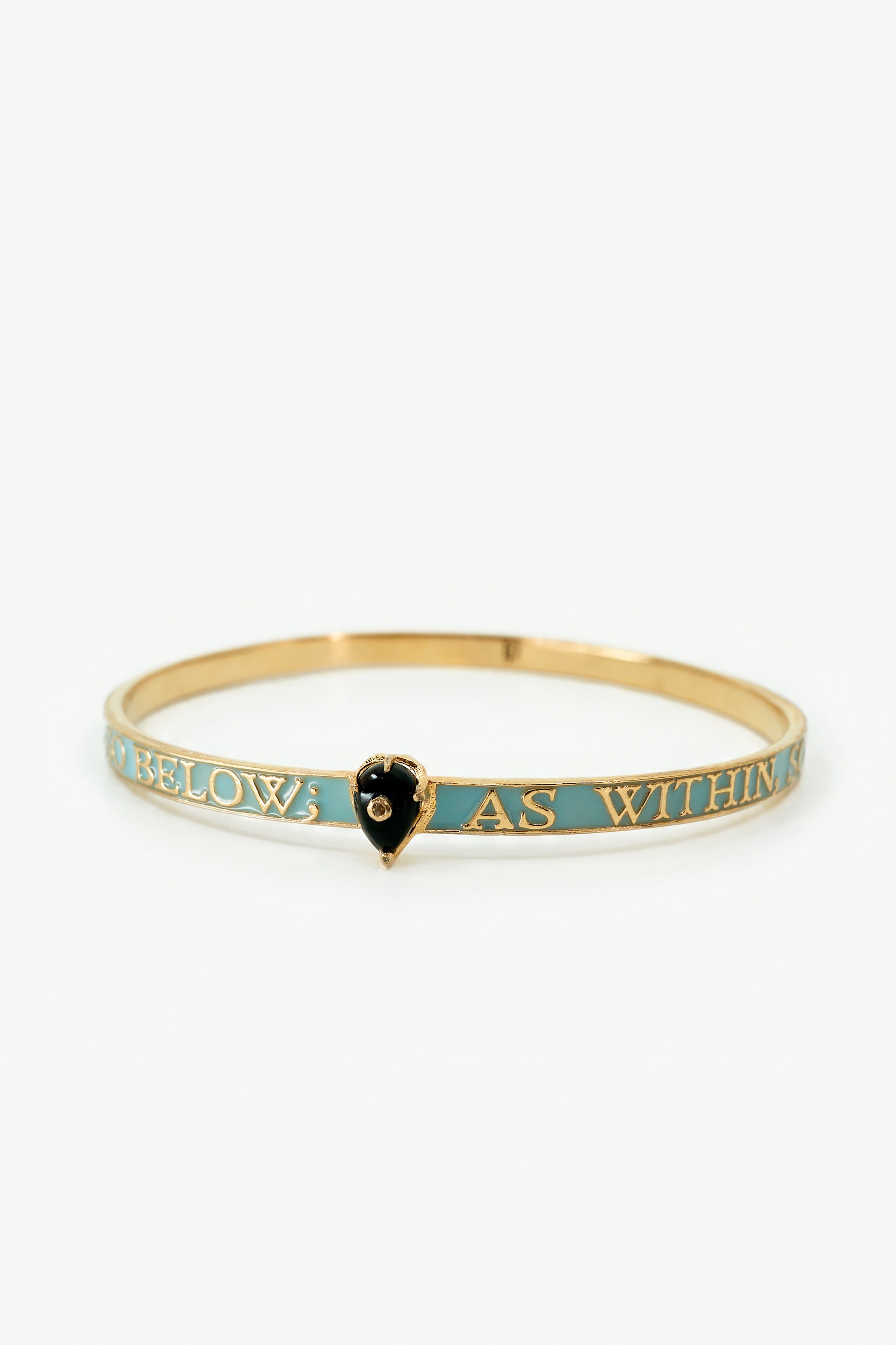 Light Blue Enamel Bangle Bracelet Onyx Diamond "As Above So Below"
