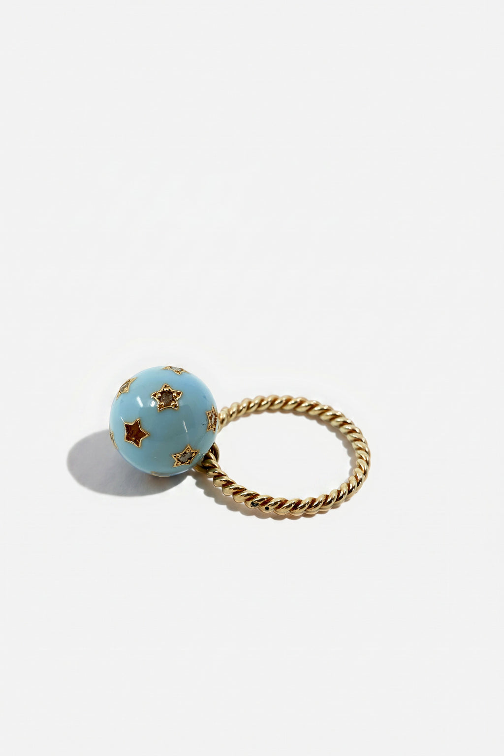 Light Blue Enamel Orb Diamond Star Ring Twisted Band