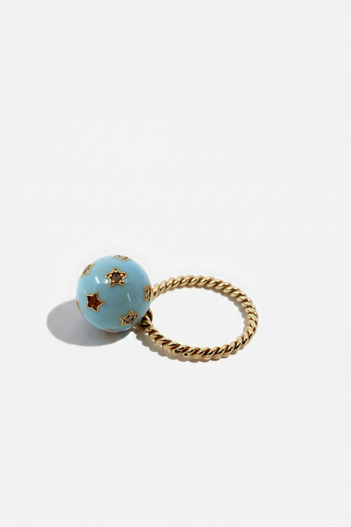 Light Blue Enamel Orb Diamond Star Ring Twisted Band