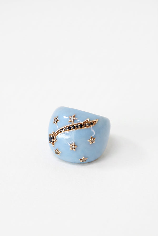 Light Blue Enamel Cocktail Ring Black Diamond Star