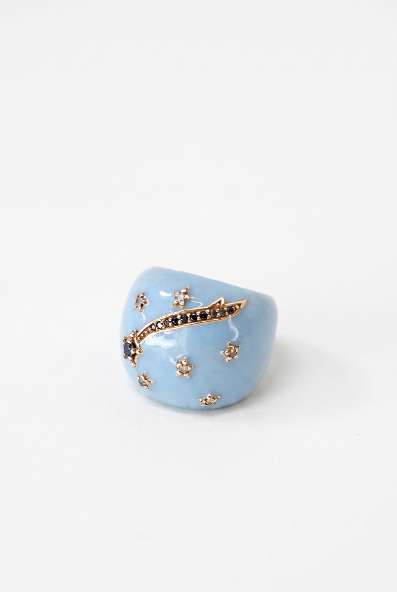 Light Blue Enamel Cocktail Ring Black Diamond Star