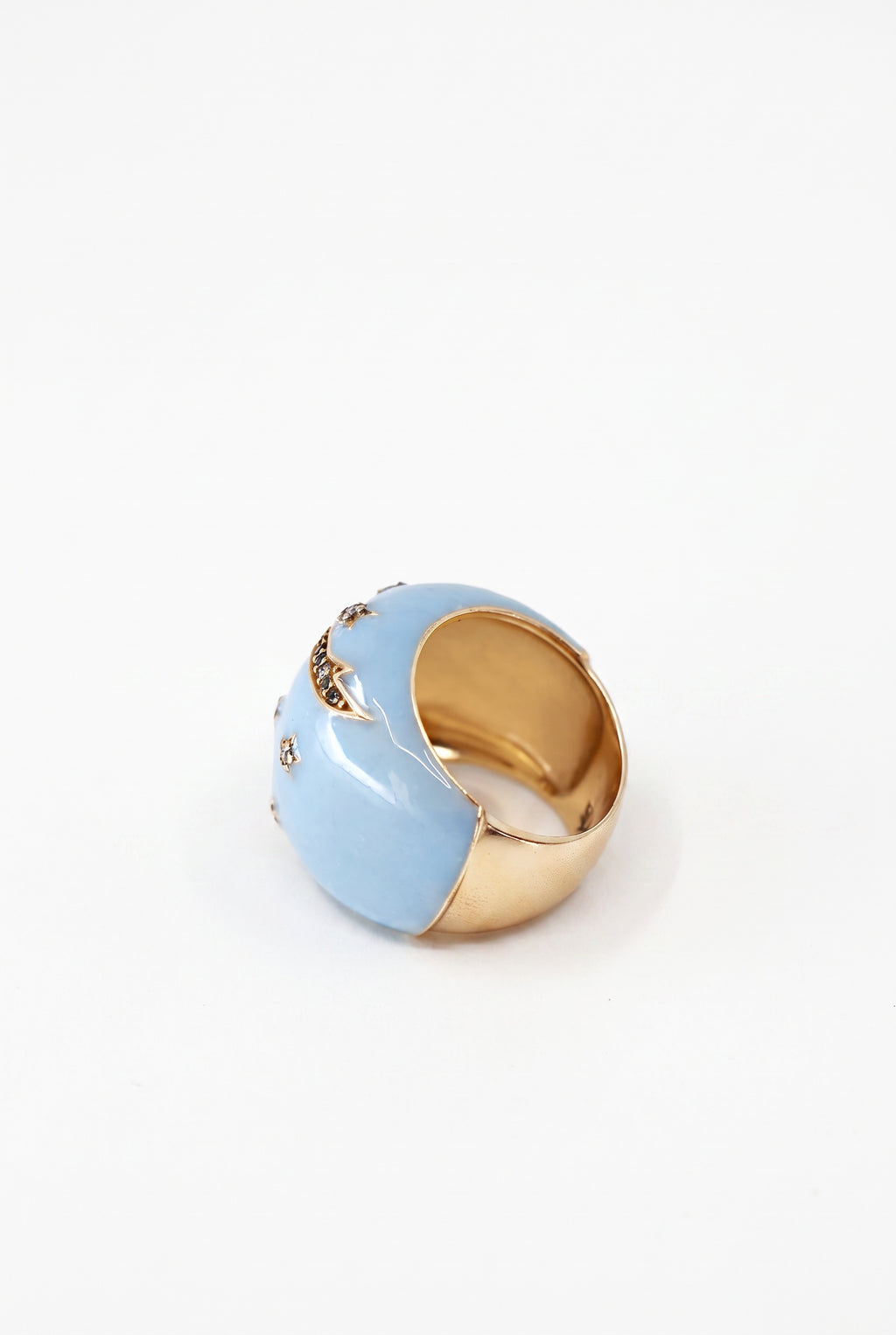 Light Blue Enamel Cocktail Ring Black Diamond Star