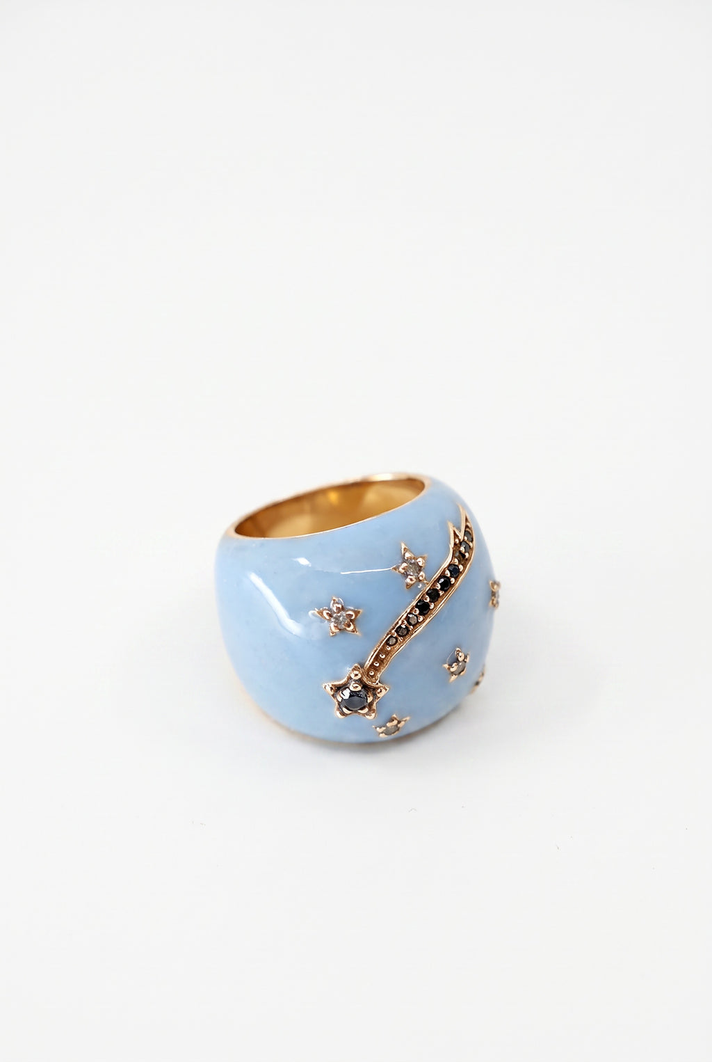 Light Blue Enamel Cocktail Ring Black Diamond Star