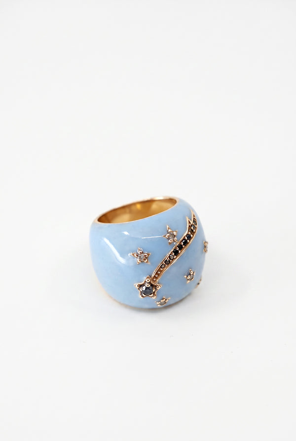 Light Blue Enamel Cocktail Ring Black Diamond Star