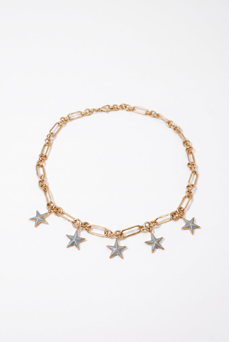 Light Blue Star Necklace Charm Choker Chain