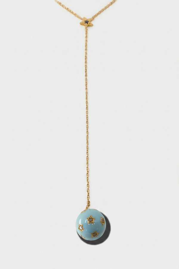 Light Blue Enamel Drop Necklace Diamond Star Sphere