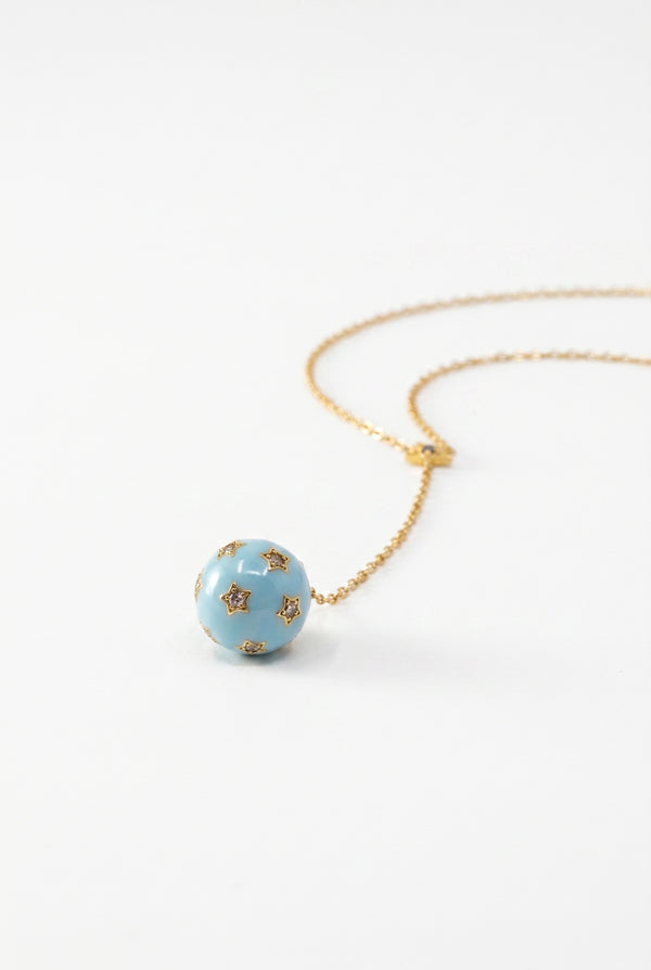 Light Blue Enamel Drop Necklace Diamond Star Sphere