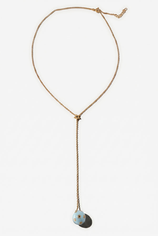 Light Blue Enamel Drop Necklace Diamond Star Sphere
