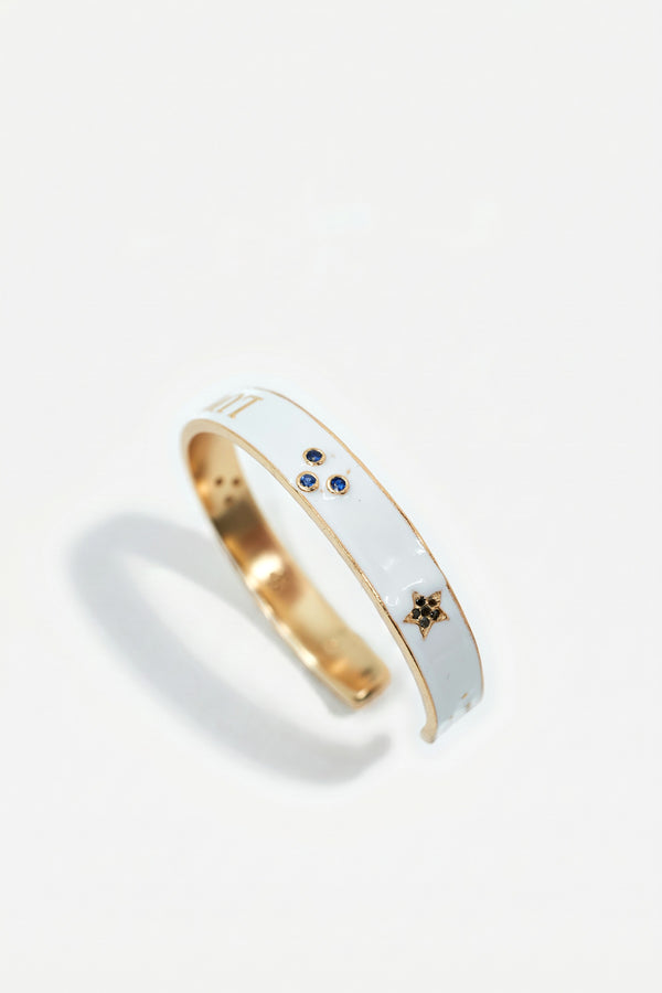 White Enamel Cuff Blue Sapphire Diamond Bracelet
