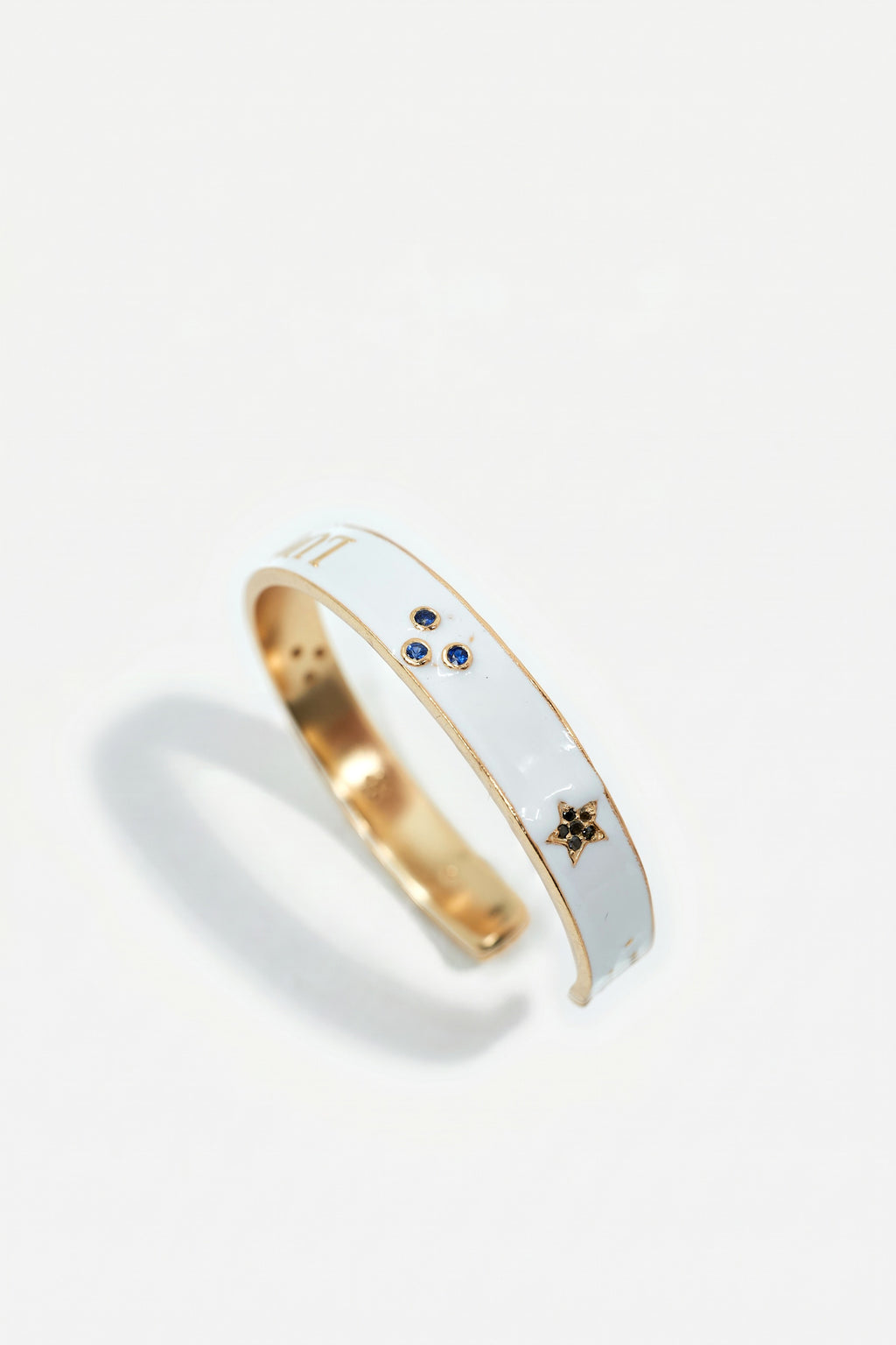 White Enamel Cuff Blue Sapphire Diamond Bracelet
