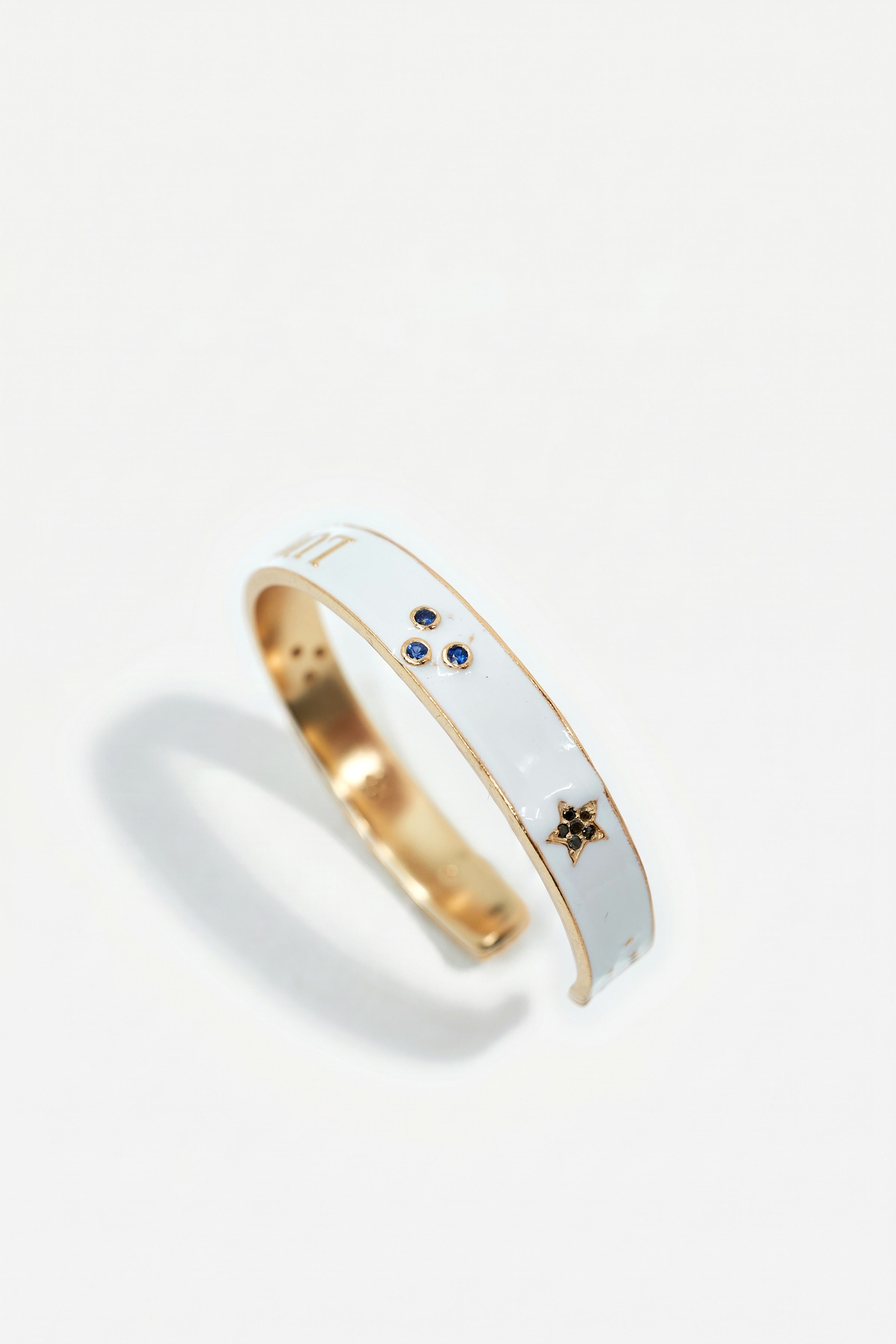White Enamel Cuff Blue Sapphire Diamond Bracelet