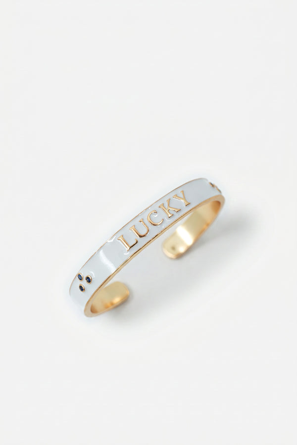 White Enamel Cuff Blue Sapphire Diamond Bracelet