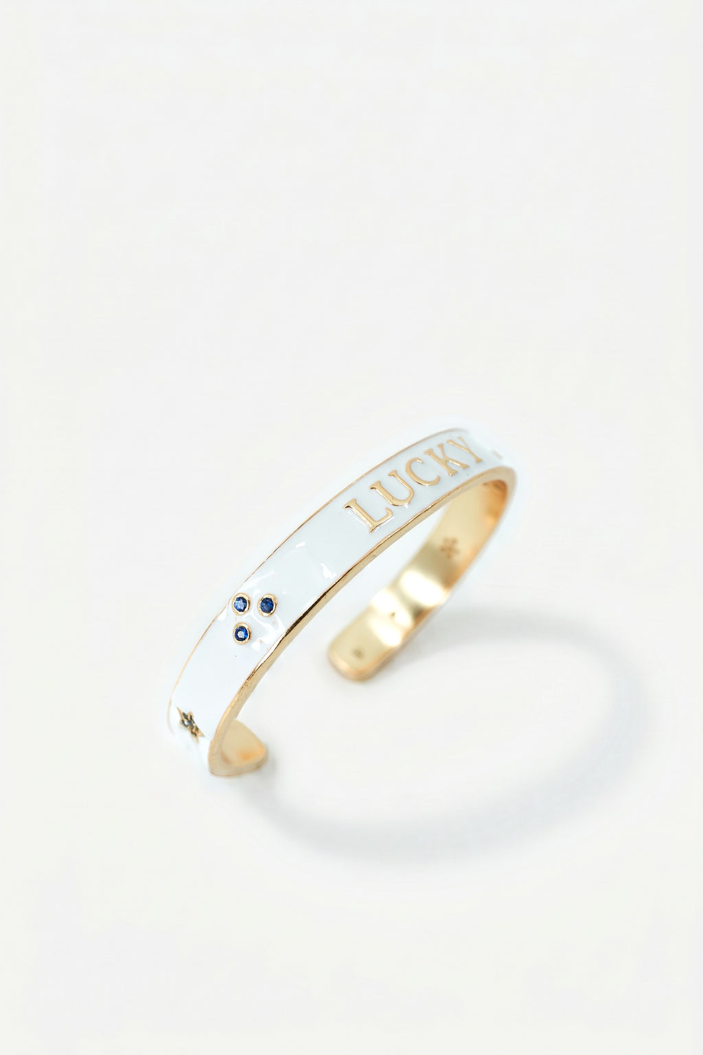 White Enamel Cuff Blue Sapphire Diamond Bracelet