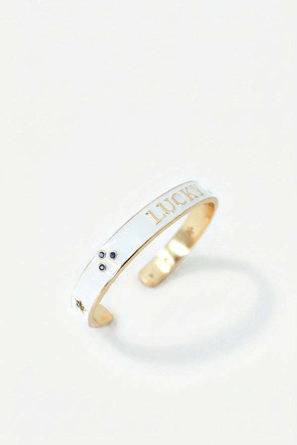 White Enamel Cuff Blue Sapphire Diamond Bracelet