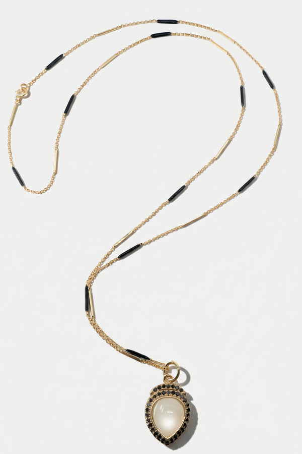 Moonstone Necklace Black Diamond  Black Enamel Chain