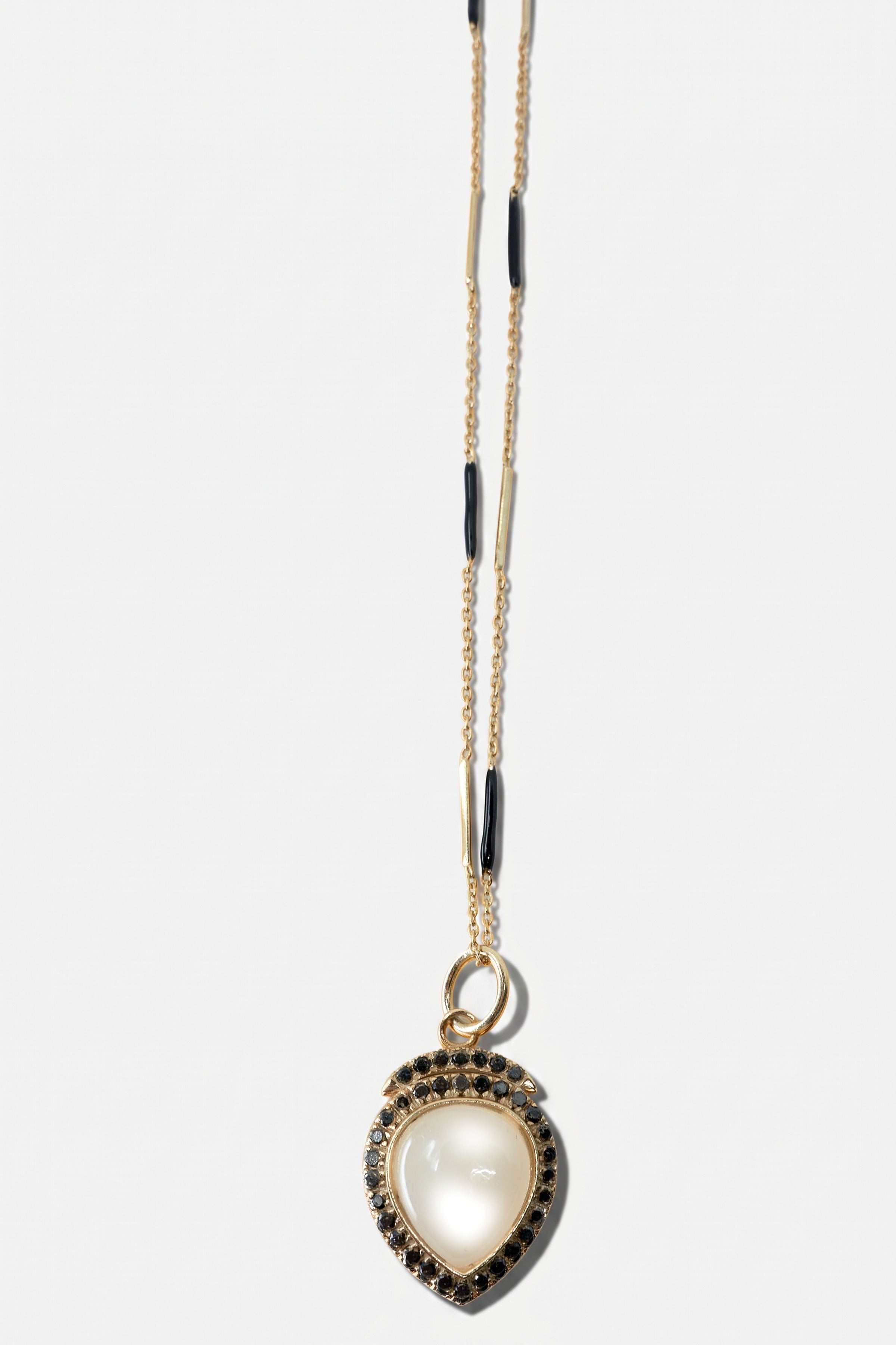 Moonstone Necklace Black Diamond  Black Enamel Chain