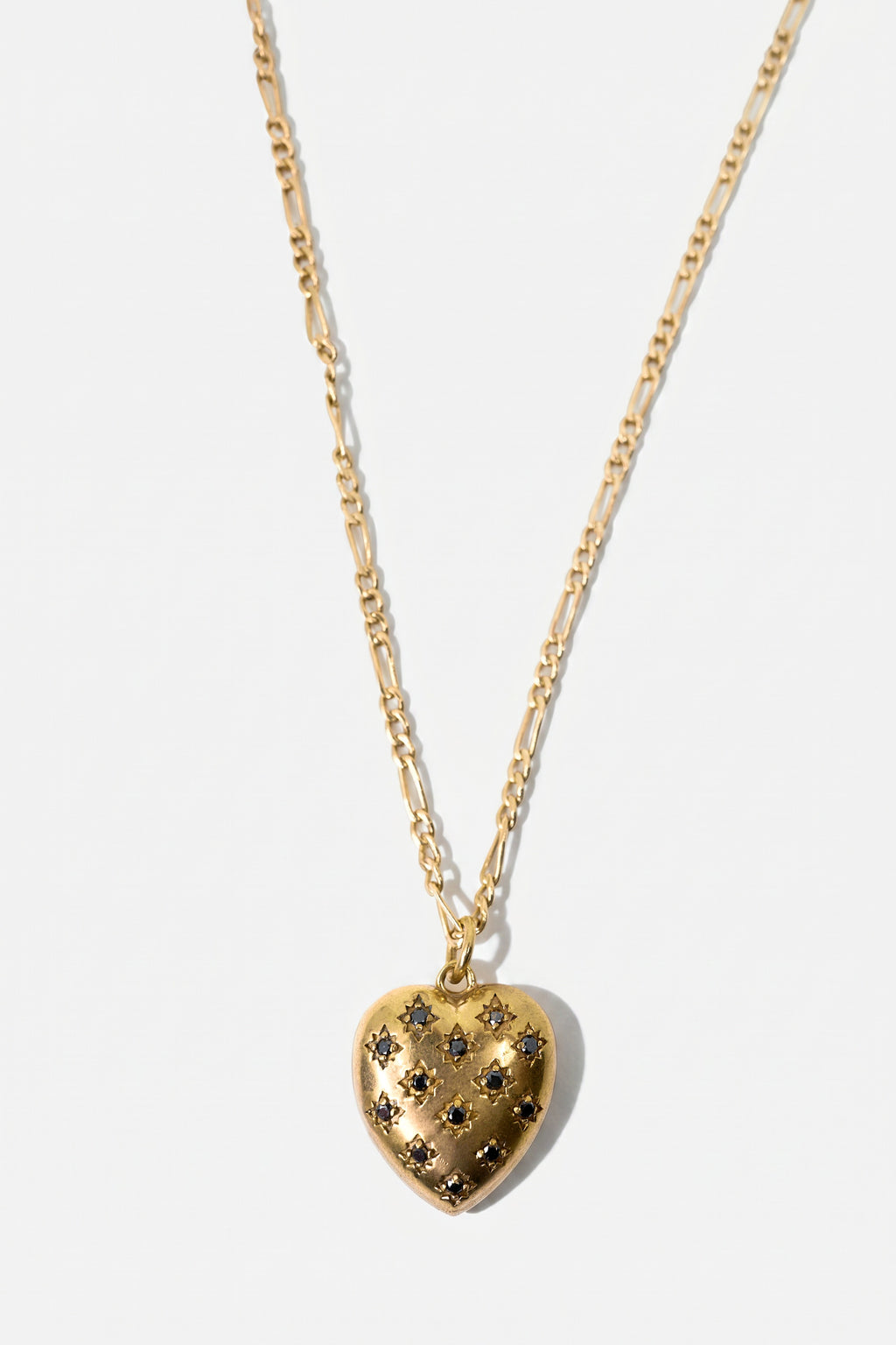 Black Diamond Heart Necklace Figaro Chain