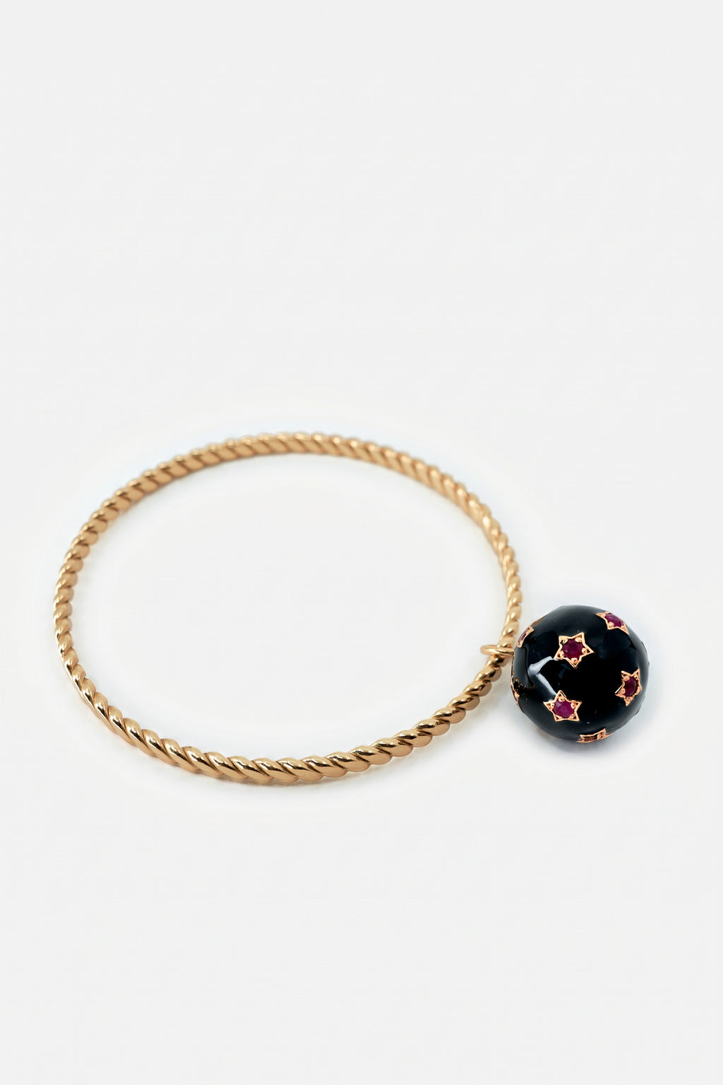 Ruby Star Charm Bangle Black Enamel Bracelet