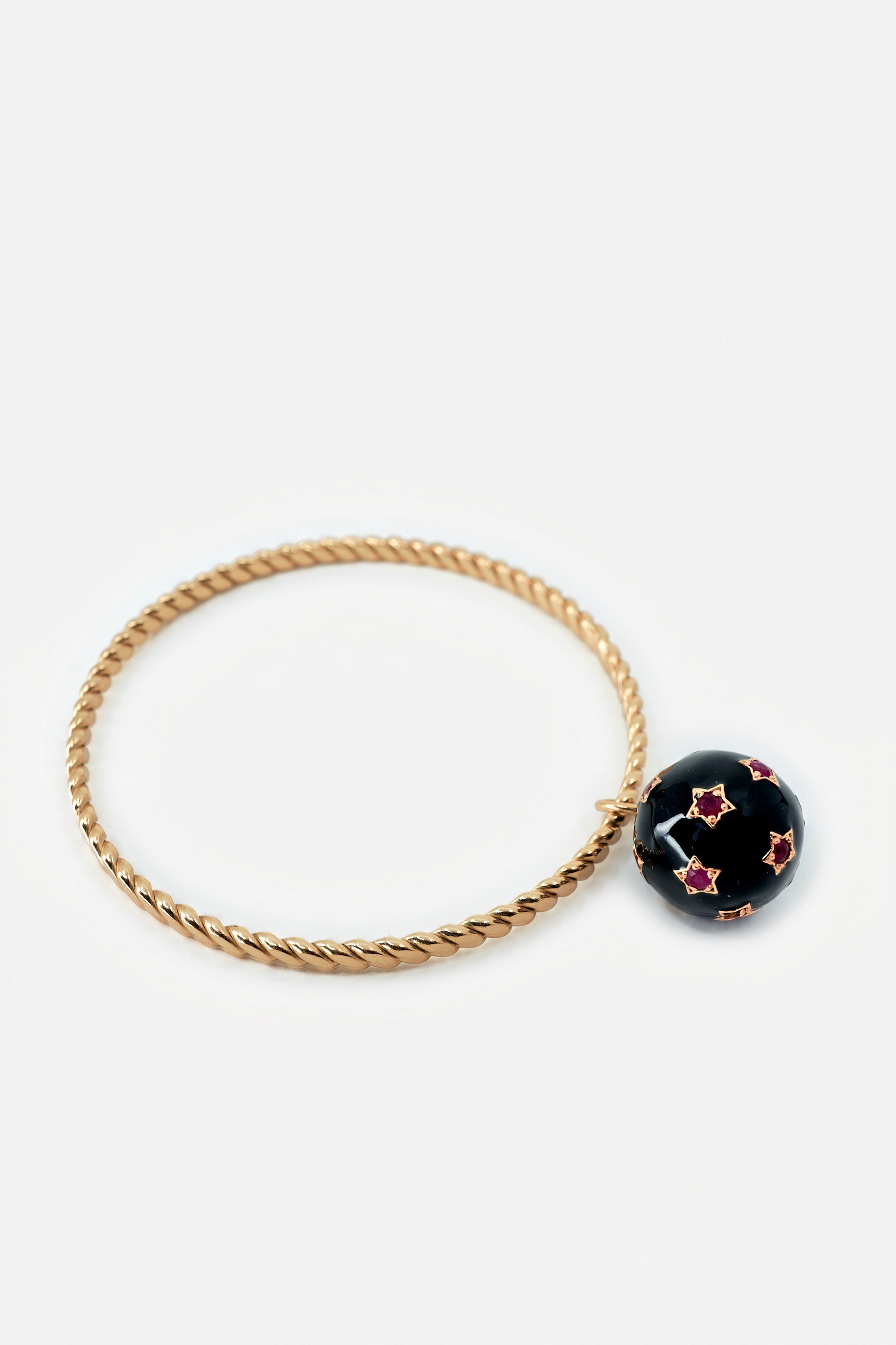 Ruby Star Charm Bangle Black Enamel Bracelet