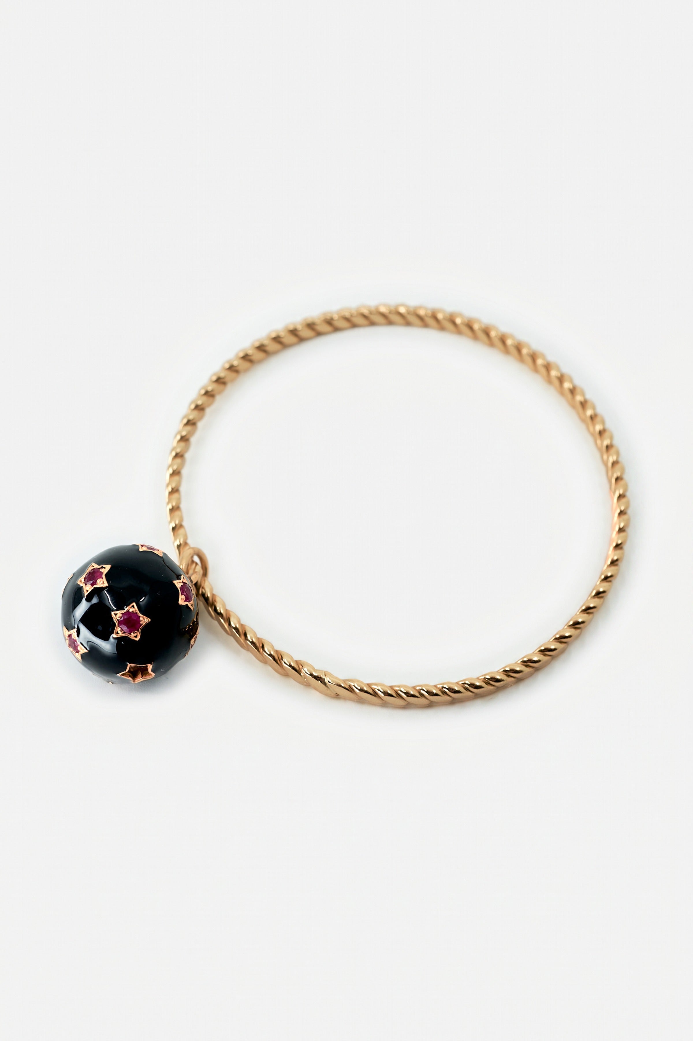 Ruby Star Charm Bangle Black Enamel Bracelet