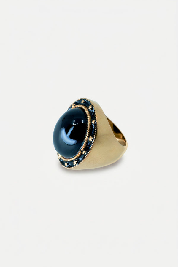 Onyx Ring Cabochon Black Enamel Star