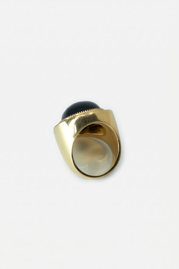 Onyx Ring Cabochon Black Enamel Star