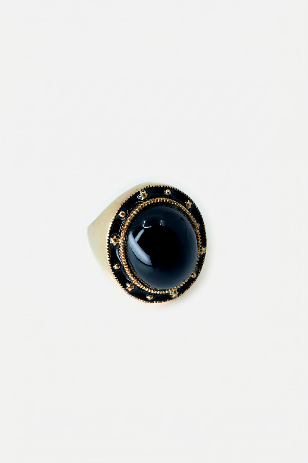 Onyx Ring Cabochon Black Enamel Star