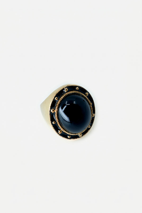 Onyx Ring Cabochon Black Enamel Star
