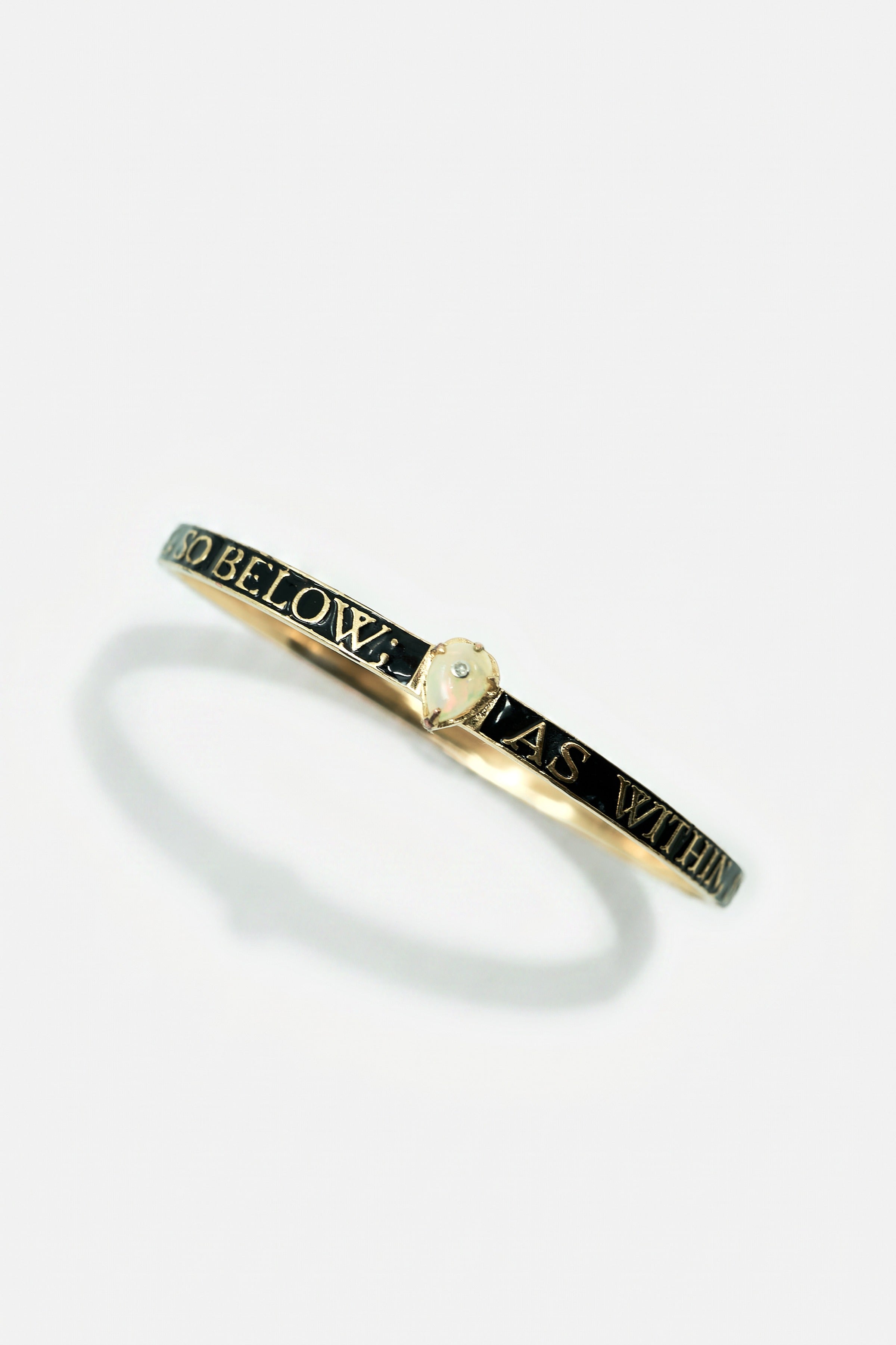 Opal Diamond Bangle Bracelet Black Enamel