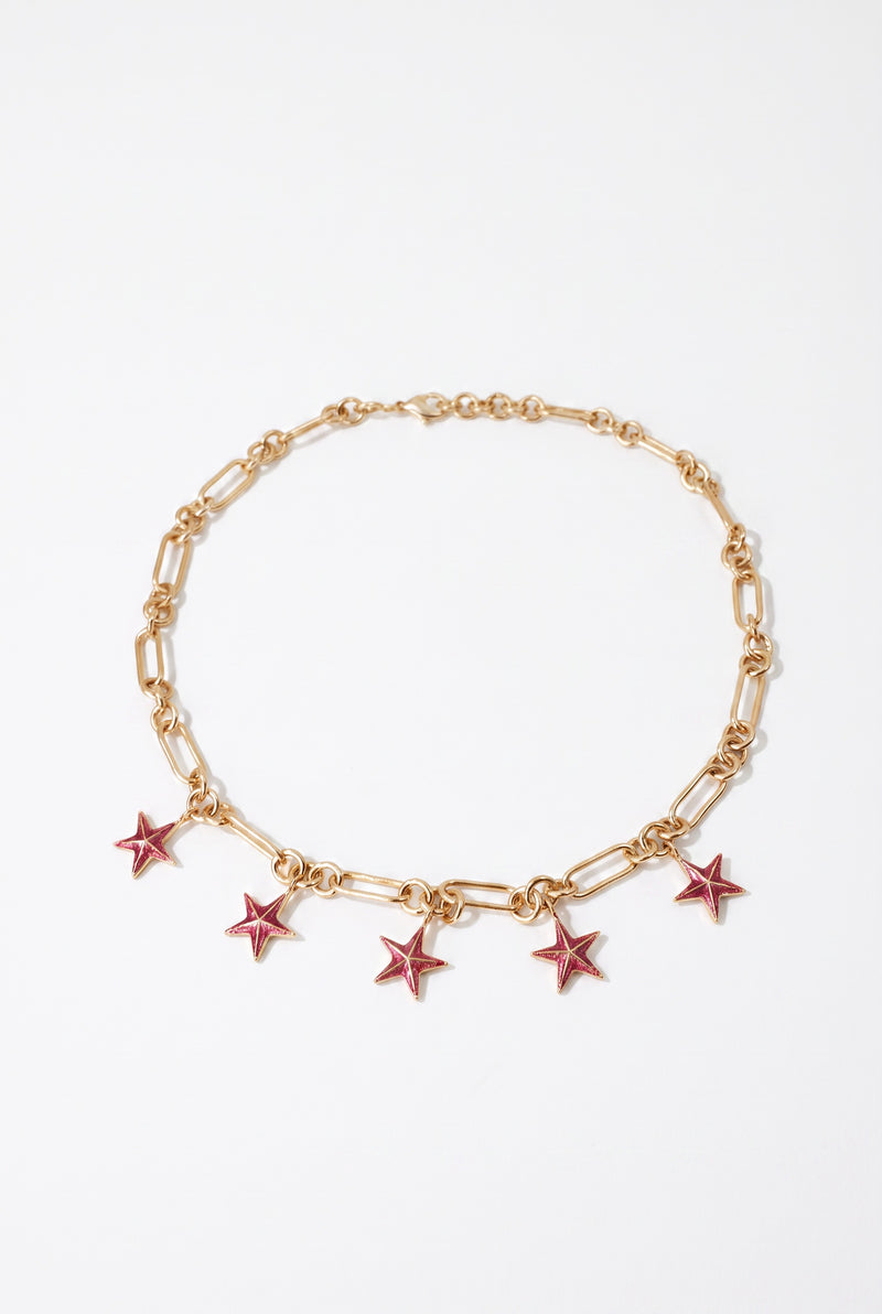 Pink Star Necklace Charm Choker Chain