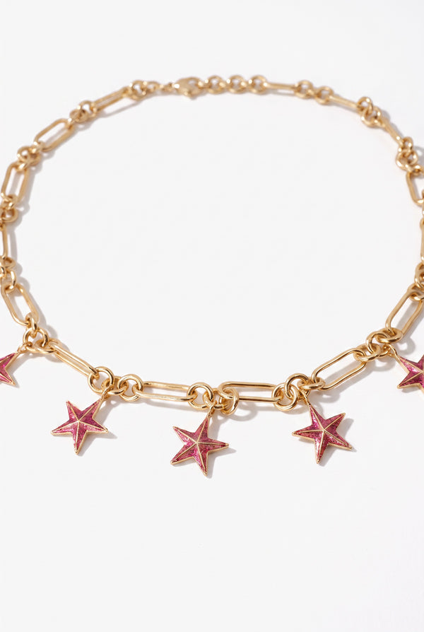 Pink Star Necklace Charm Choker Chain