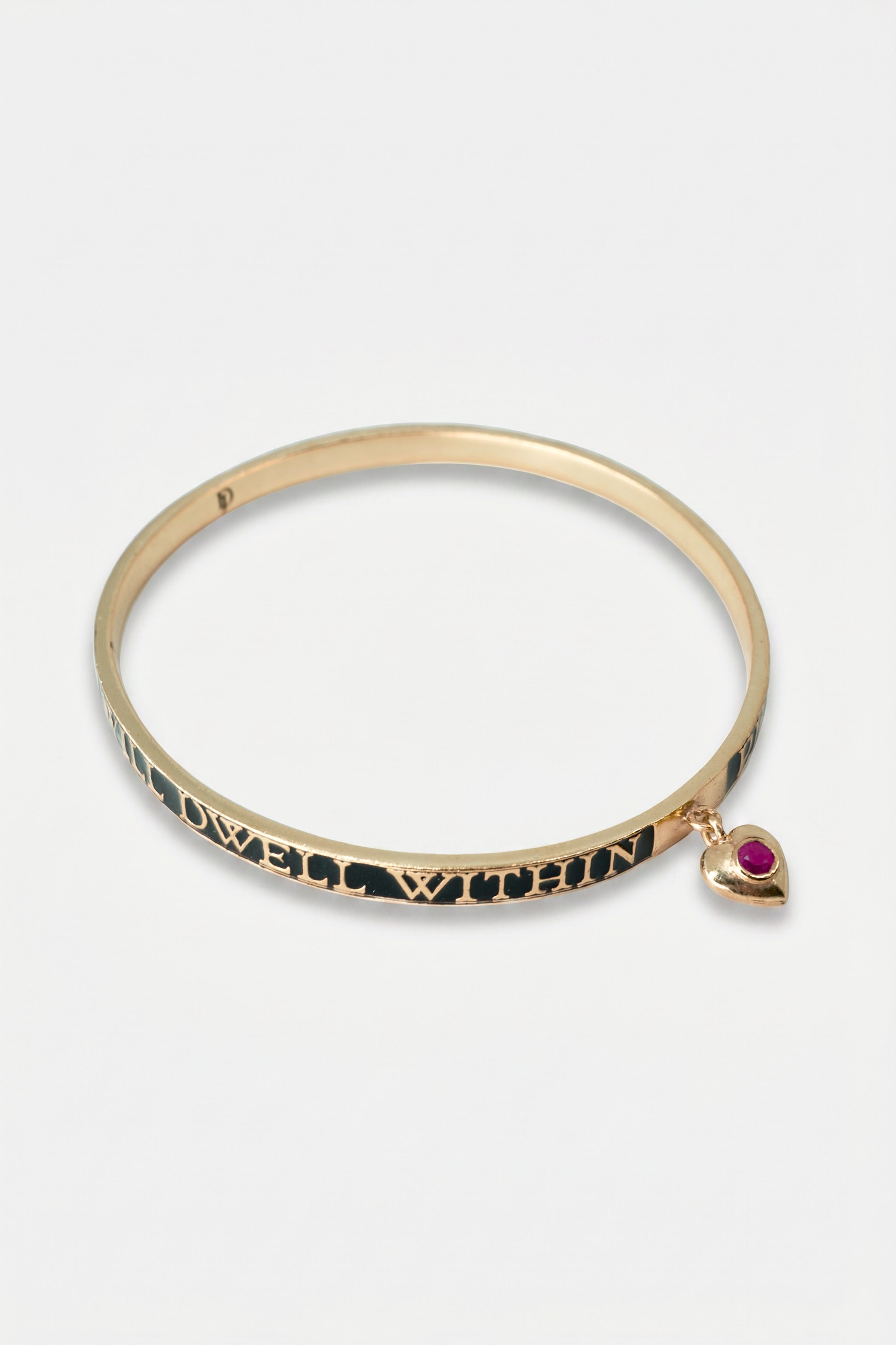 Ruby Heart Bangle Black Enamel Bracelet