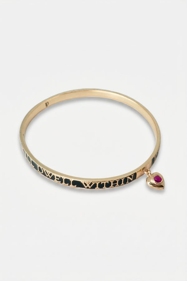 Ruby Heart Bangle Black Enamel Bracelet