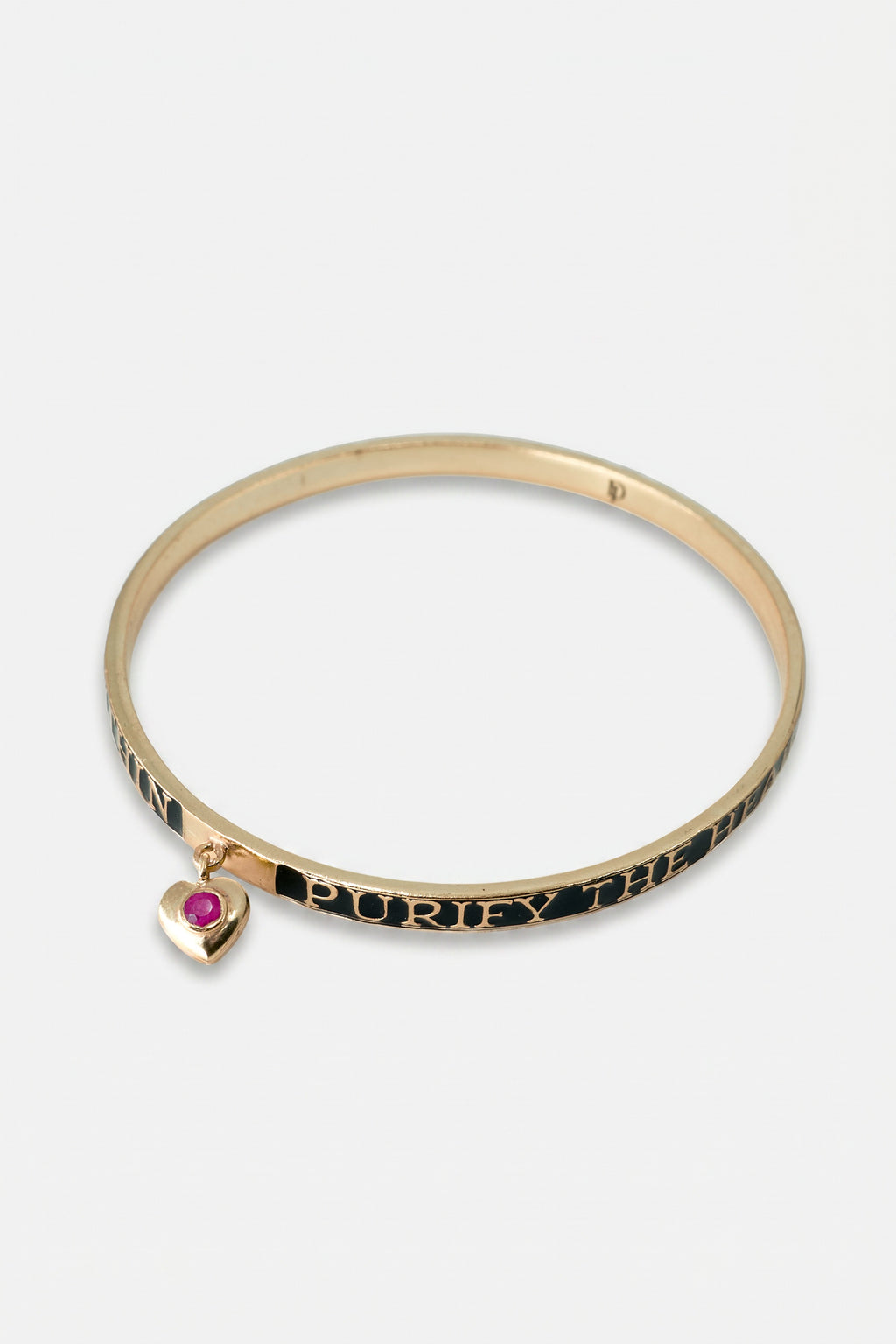 Ruby Heart Bangle Black Enamel Bracelet
