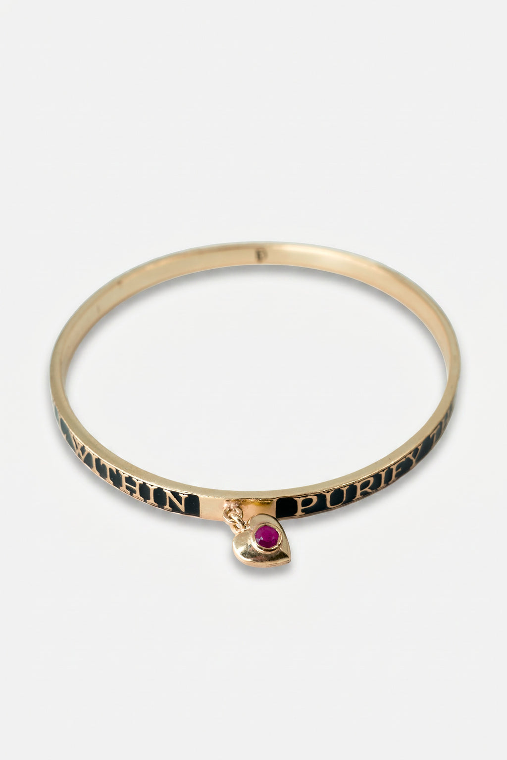 Ruby Heart Bangle Black Enamel Bracelet