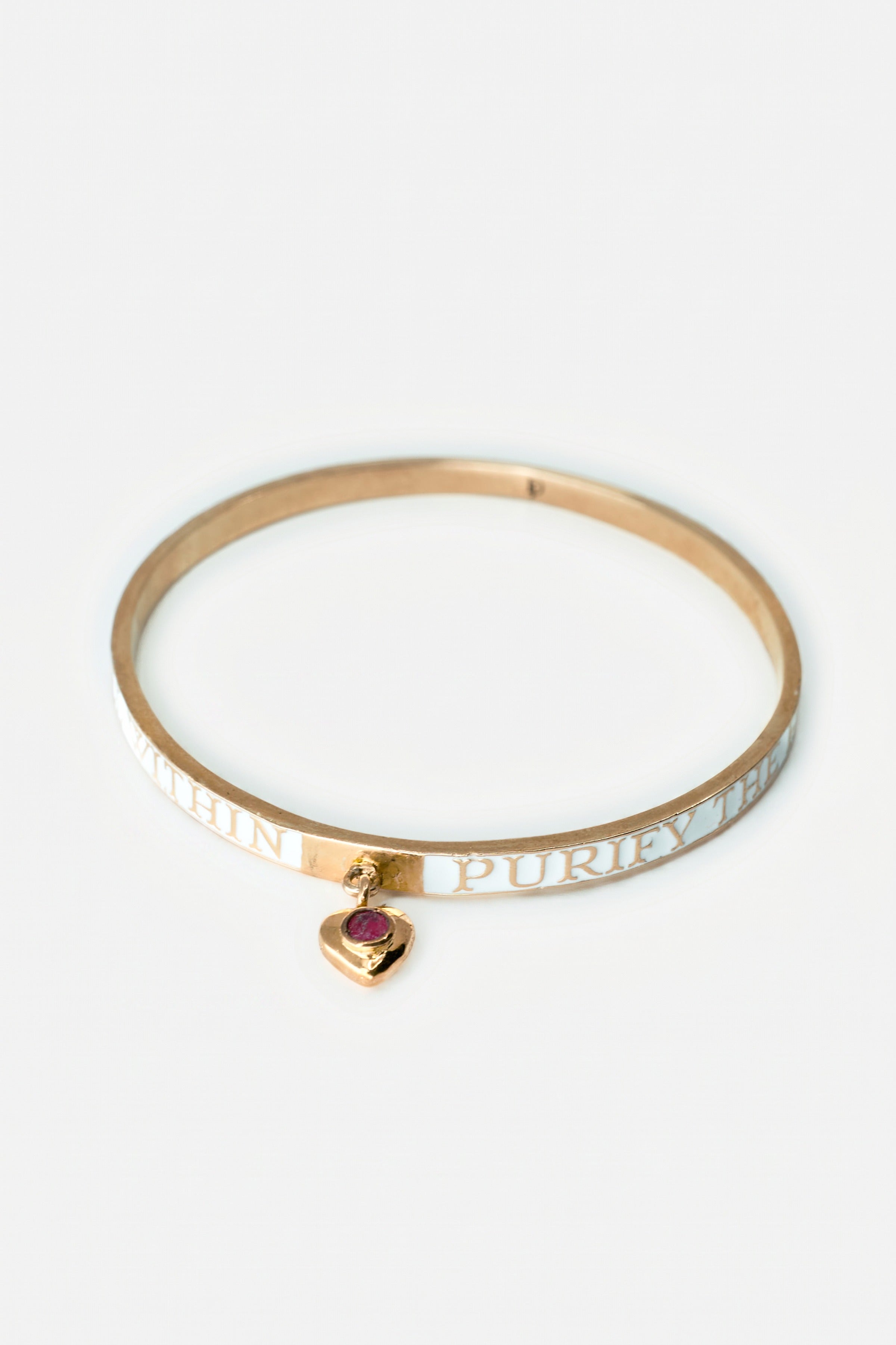 Ruby Heart Bangle White Enamel Bracelet