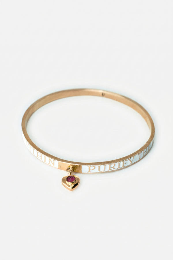 Ruby Heart Bangle White Enamel Bracelet