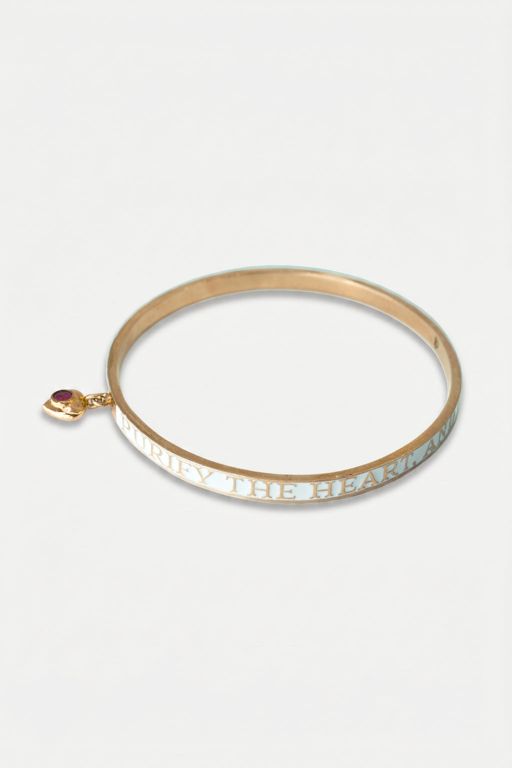 Ruby Heart Bangle White Enamel Bracelet