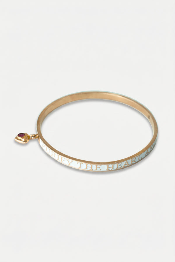 Ruby Heart Bangle White Enamel Bracelet