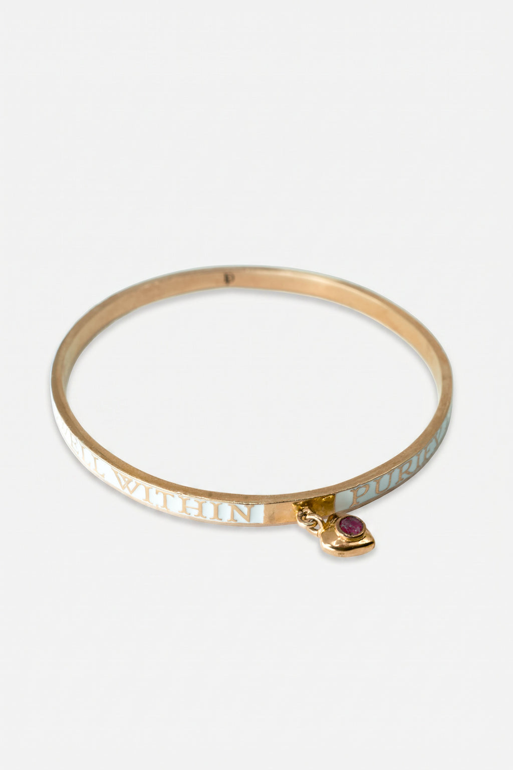 Ruby Heart Bangle White Enamel Bracelet