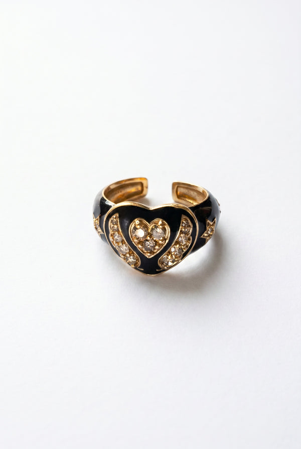 White Diamond Heart Star Ring Enamel